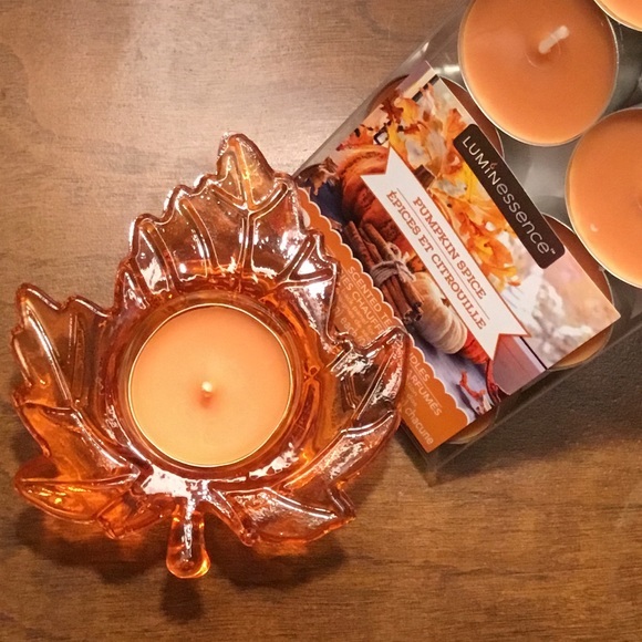 Fall Decor Leaf Tealight Holder & Pumpkin Spice candles - Picture 1 of 8